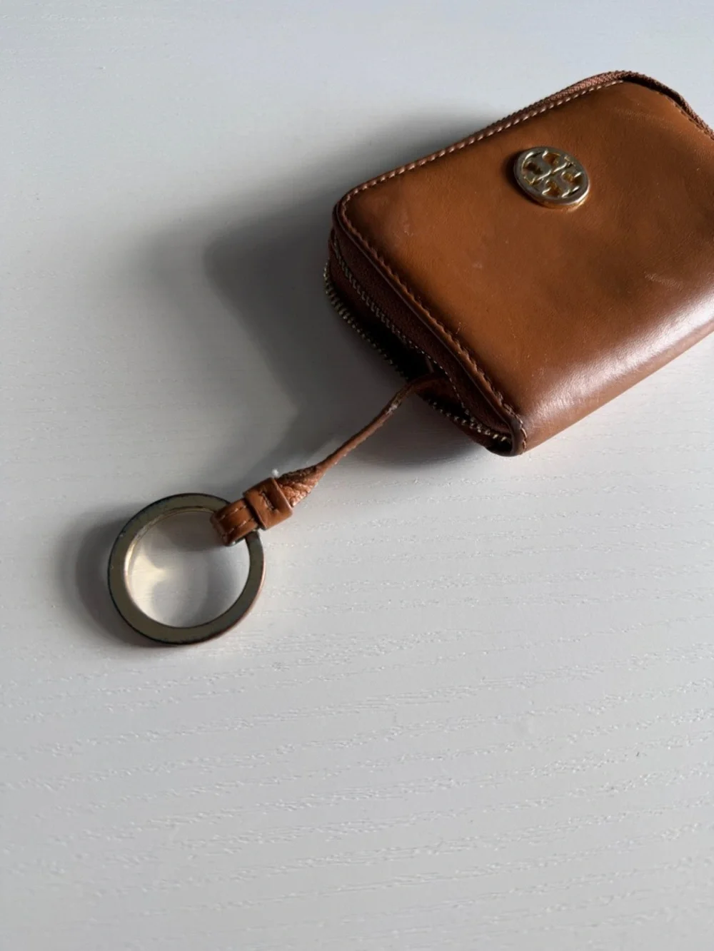 Tory Burch Cognac Leather Zip Card Case with Key Ring - Picture 3 of 7